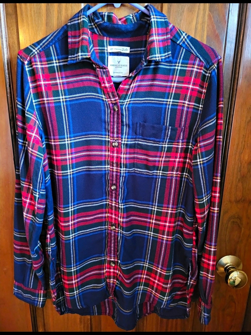 American Eagle Outfitters Plaid Flannel Button-Up Boyfriend Pockets S Women’s